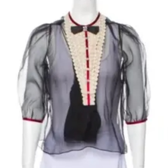 Gucci sheer lace front blouse